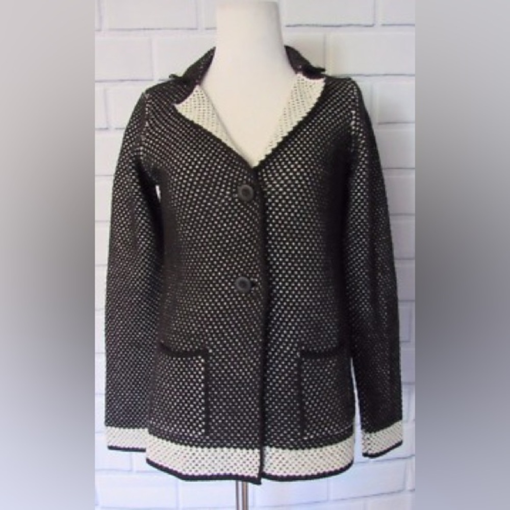 Cocogio Black and White Knit Button-Front Sweater Blazer, Made in Italy